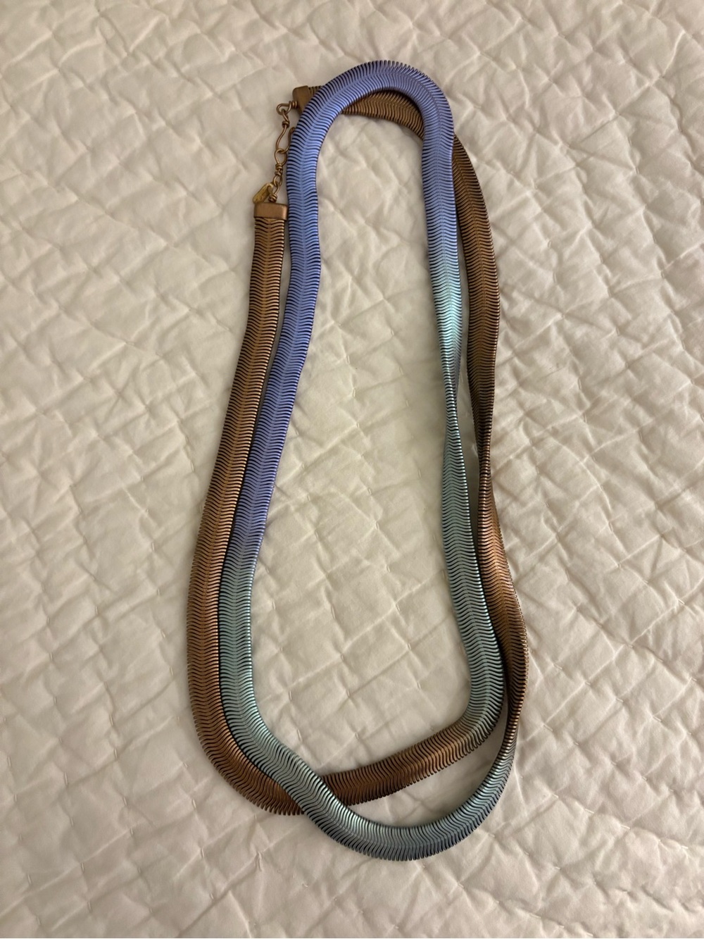 Sarah Cavender Metalworks Blue, Brown & Mint Layered Ribbon Necklace